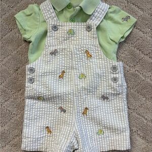 Cotton Striped Safari Animal Overalls with Polo